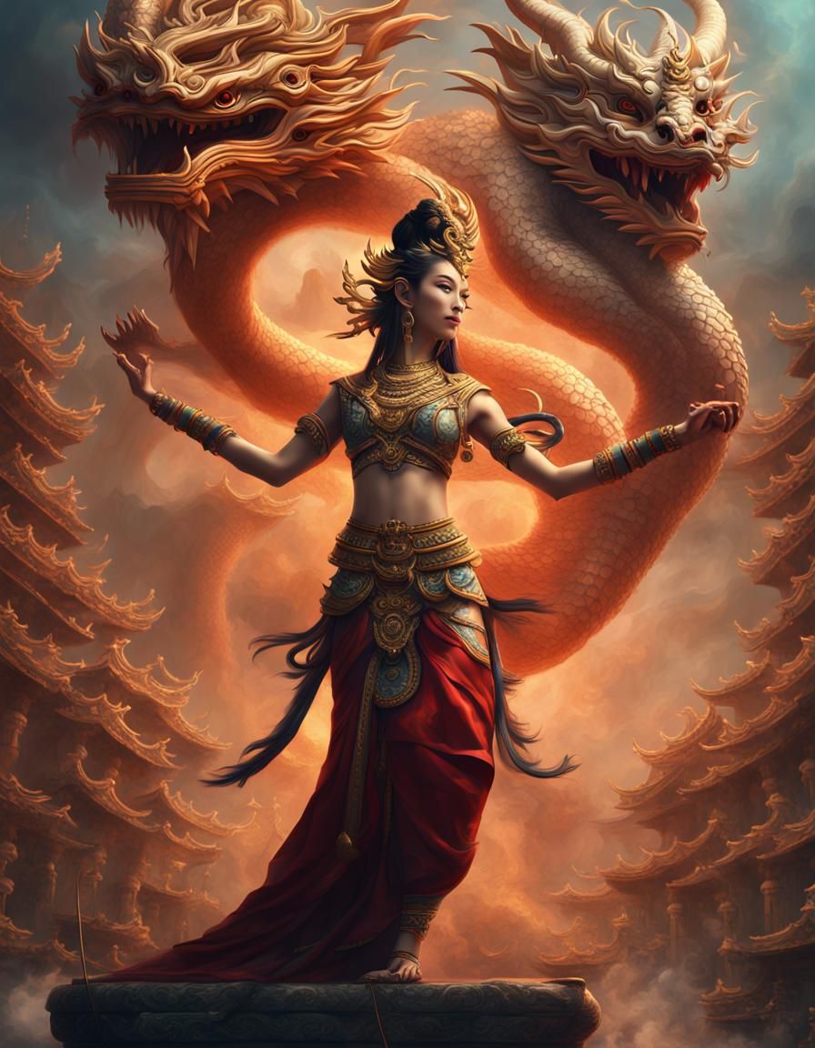 Epic Goddess Dragon Hybrid in Dynamic Digital Painting