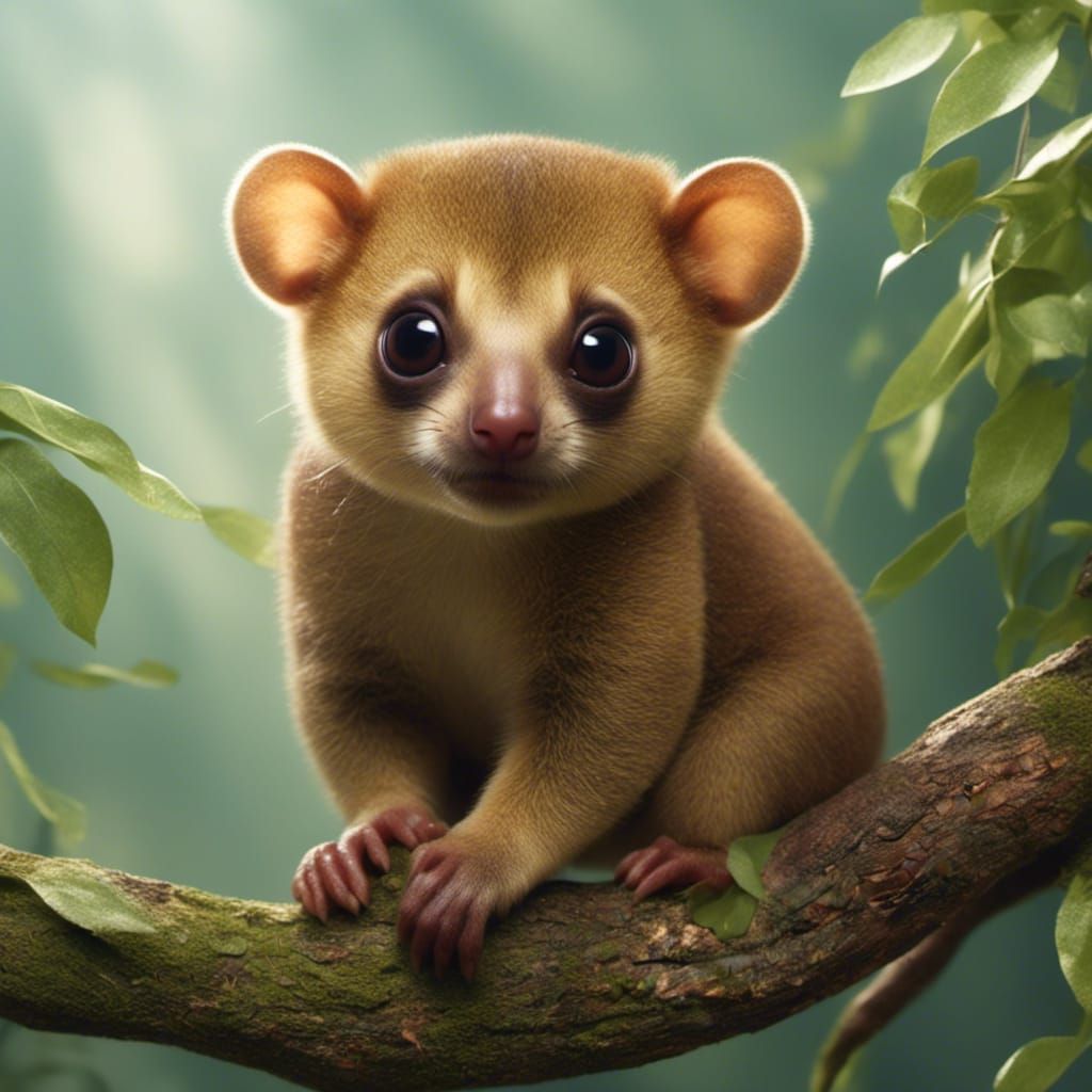 Cute Kinkajou Sits on Branch