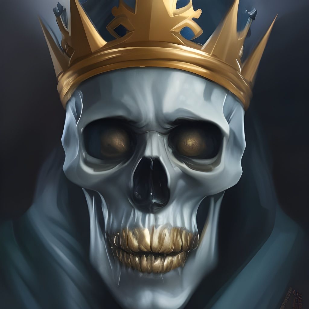 Silver Skeleton King with Golden Crown, Digital Art