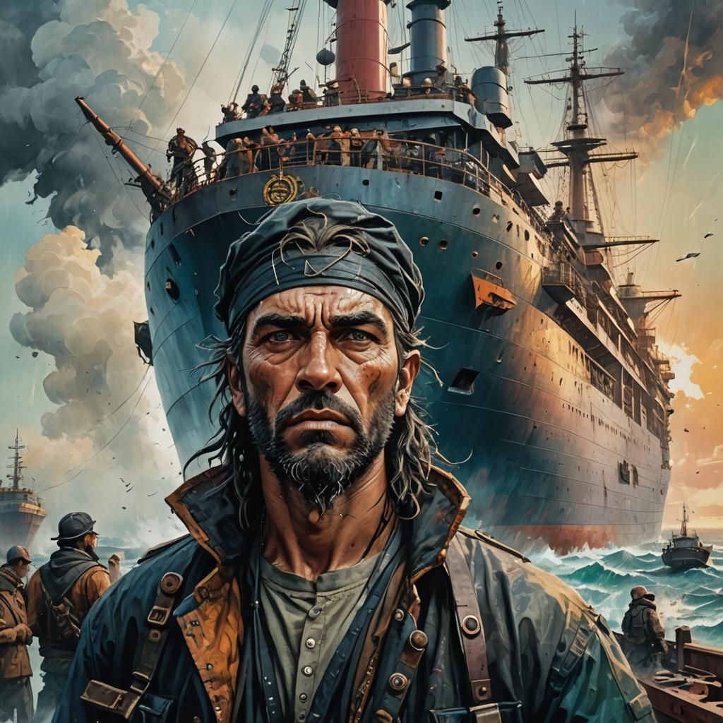 Men Observe a Majestic Ship on the Horizon, Enki Bilal Inspi...