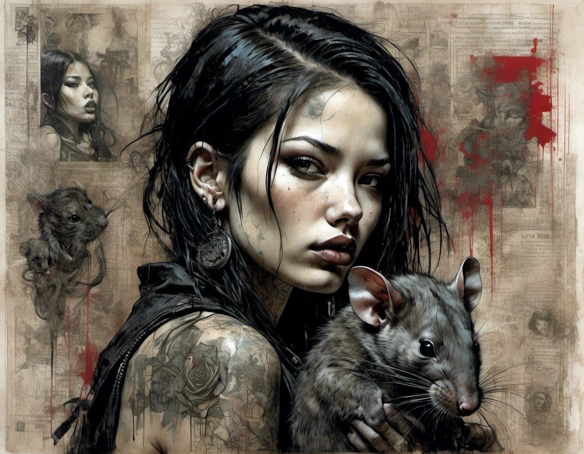 goth girl with giant pet rat