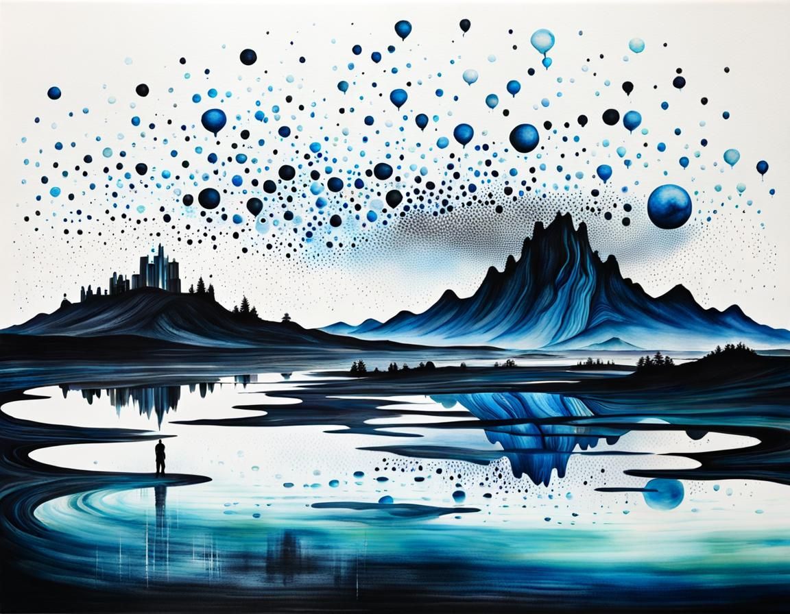 Hyper-Surreal Binary Dreamscape in Ink and Alcohol