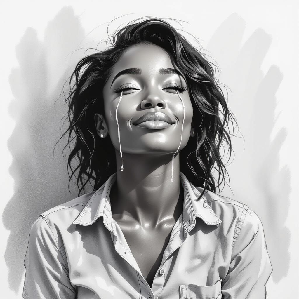 Graphite Sketch of Woman with Water Streams