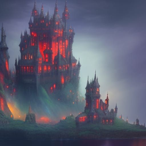 Ethereal Castle on a Celestial Cloud at Night
