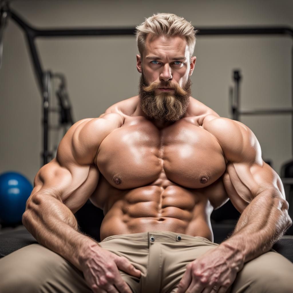 Chiseled European Bodybuilder in Flexed Pose