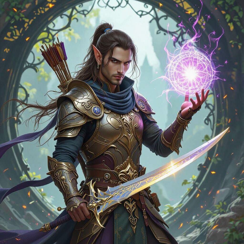 Elven Warrior Casts Magic Shield: Dark Fantasy Concept Art