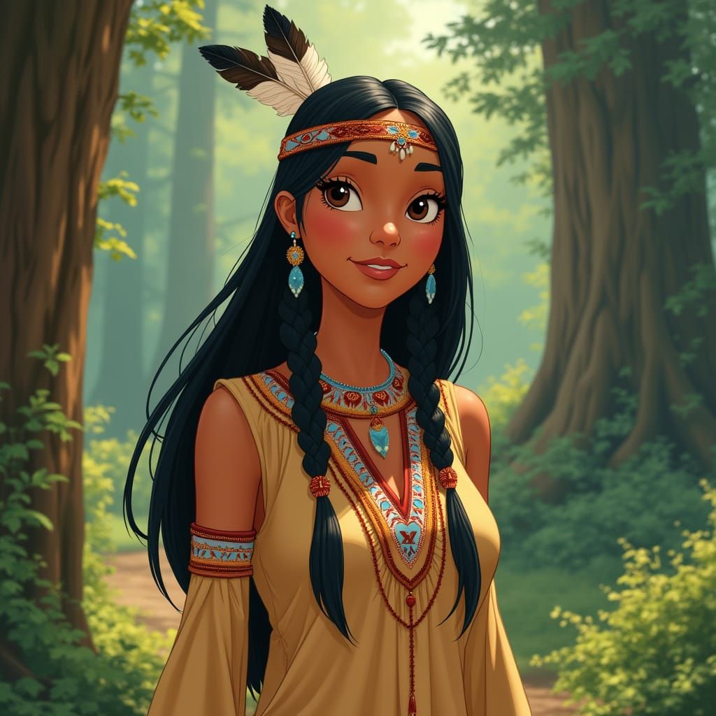 Disney Style Native American Woman Welcomes You with Warmth
