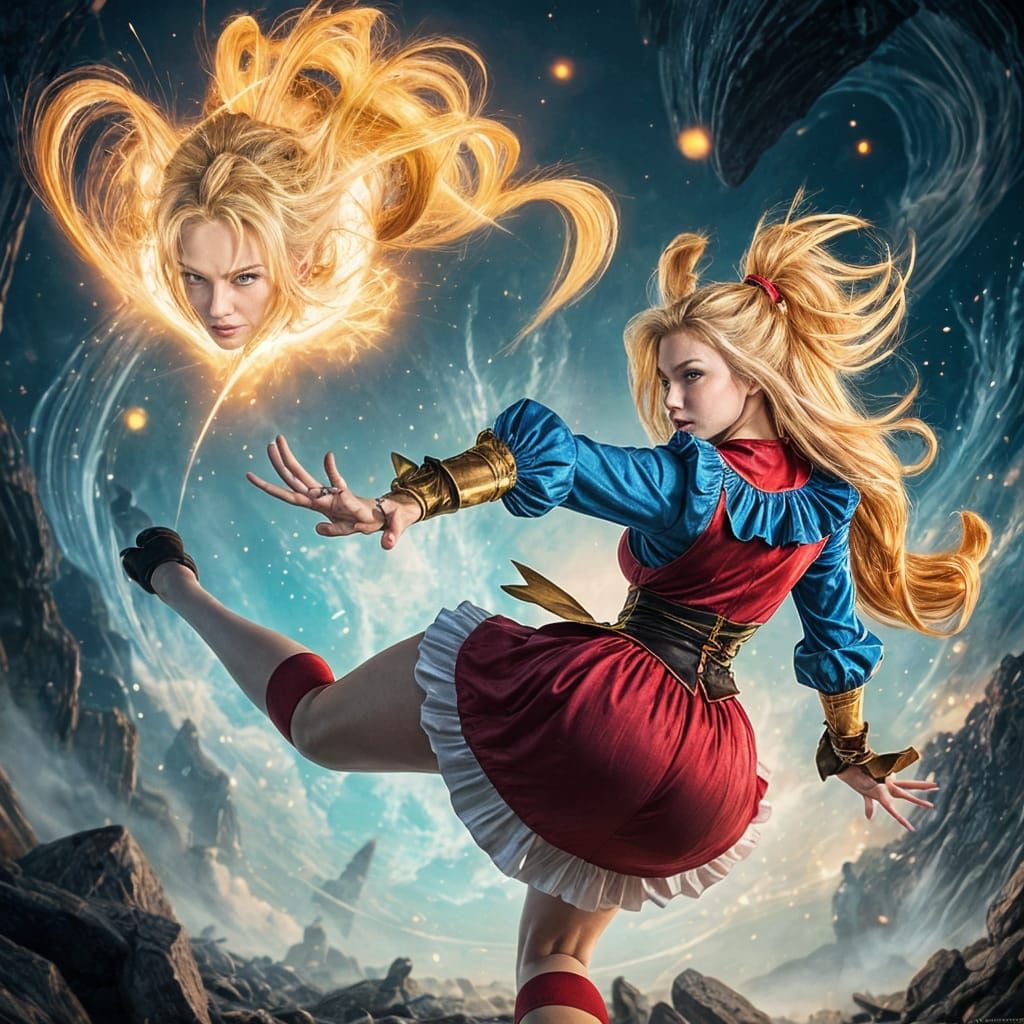 Glamorous Superheroine in Whimsical Wonderland