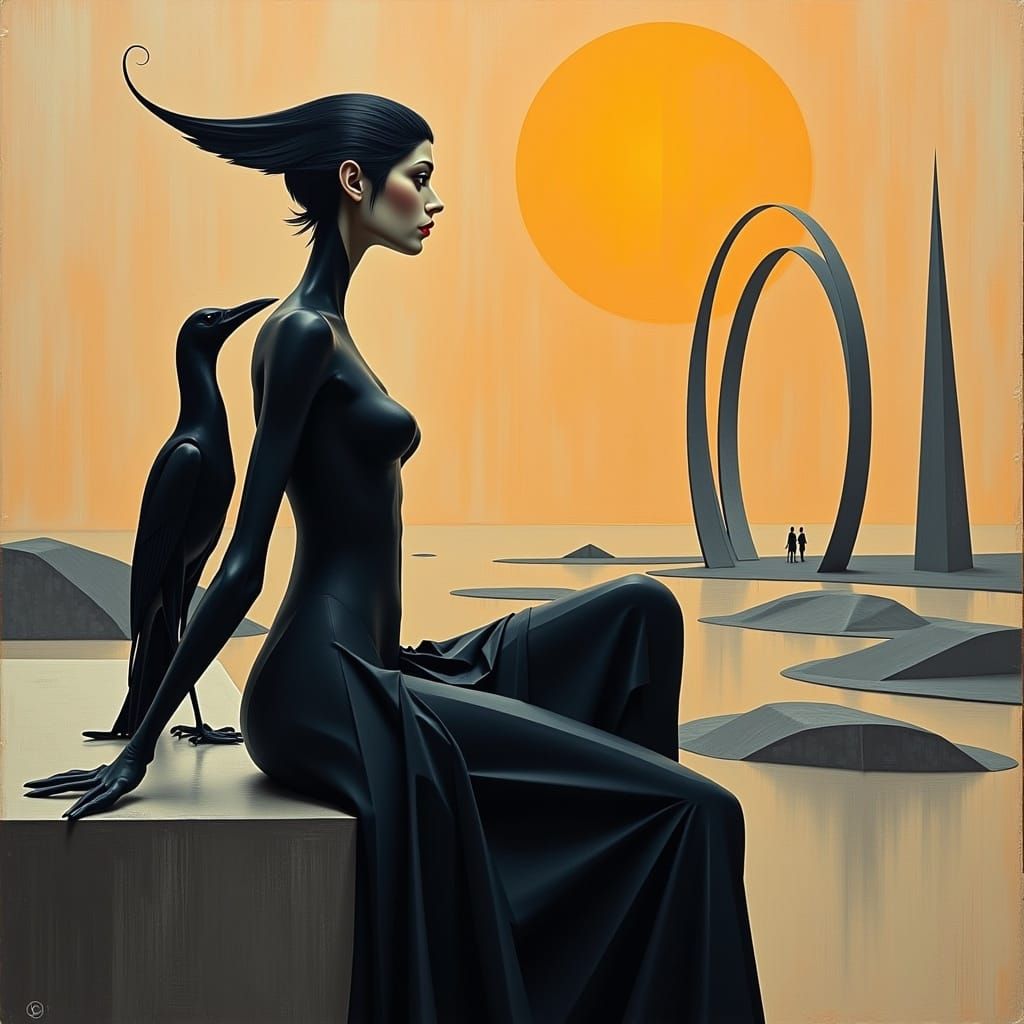 Surreal, Biomorphic Woman in Contemplative Calm
