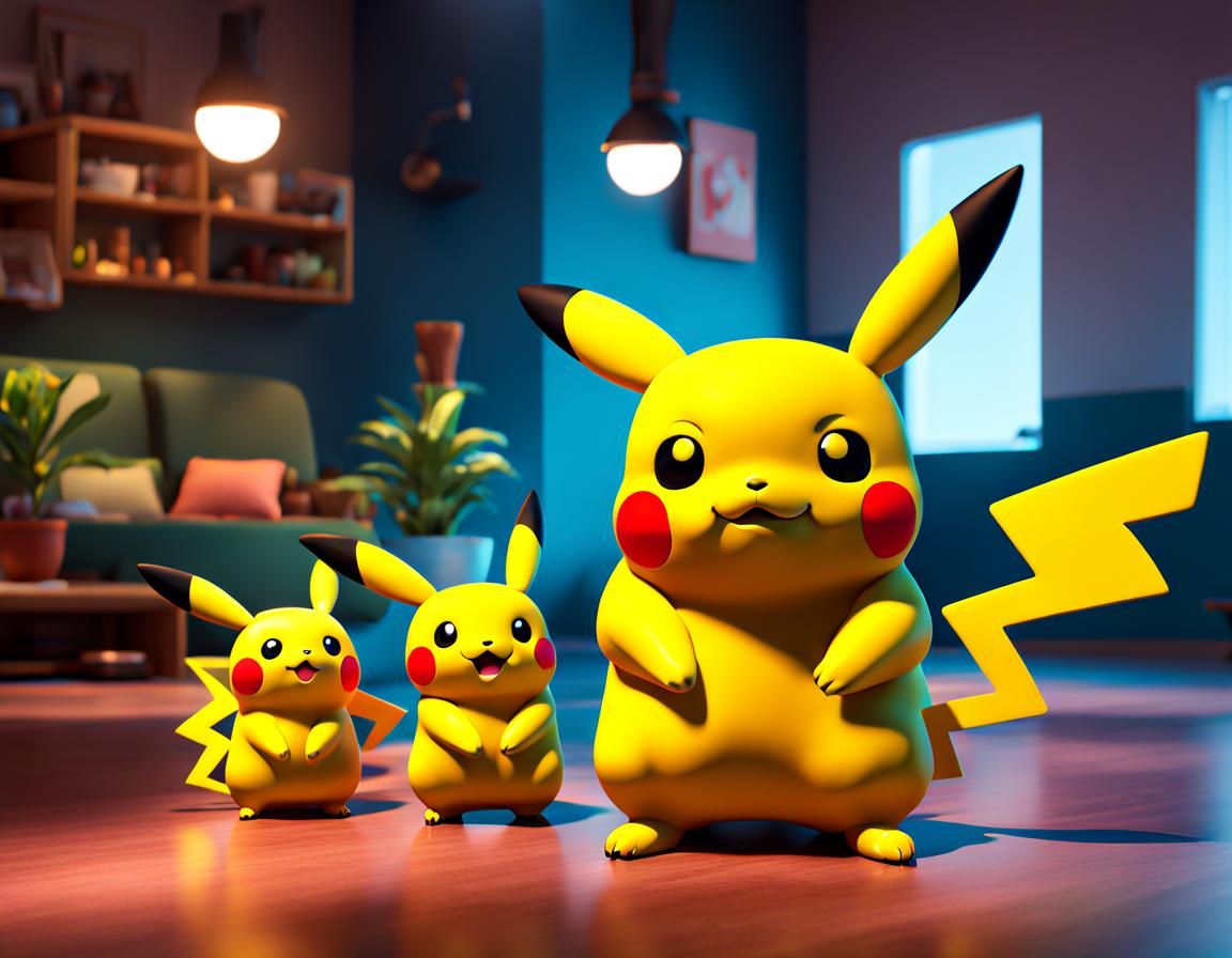 Adorable Pikachu Family in Vibrant Digital Art