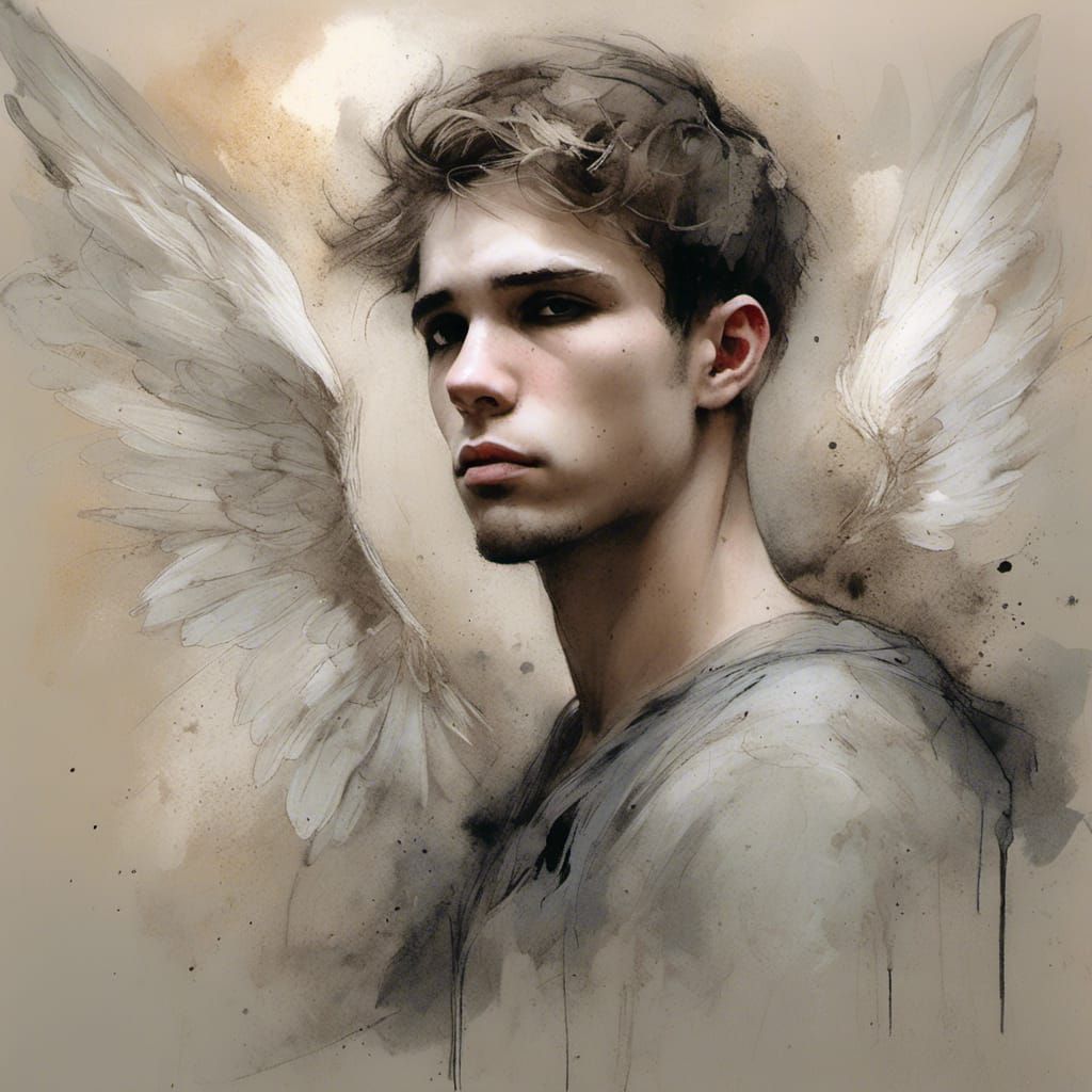 Angel in Soft Pastel Colors with Antique Lace and Watercolor...