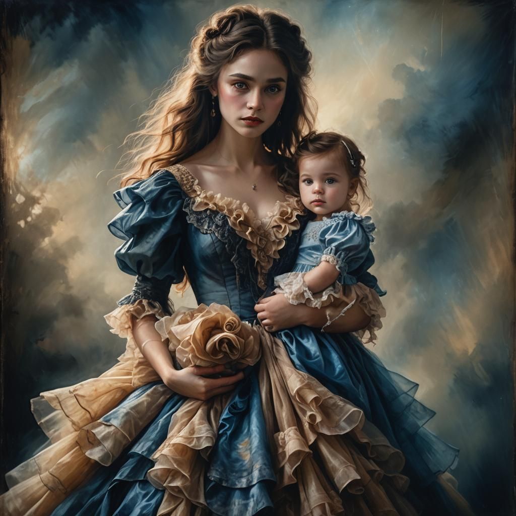 Fantastical Girl in Elegant Frills Dress