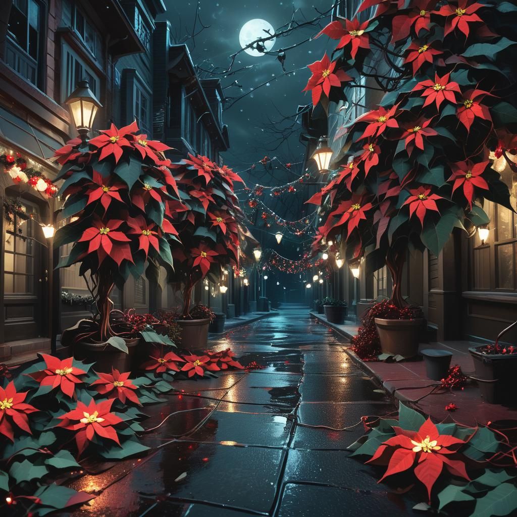 Dark Fantasy Poinsettia City at Night