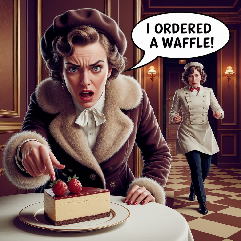 Indignant Woman and Cheesecake in 1930s Style