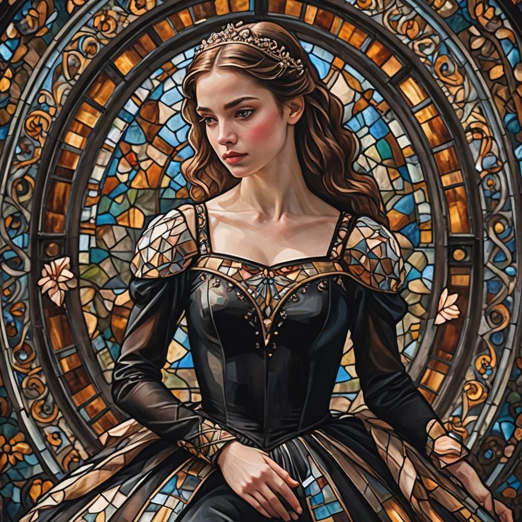 Elegant Ballerina in Stained Glass Style