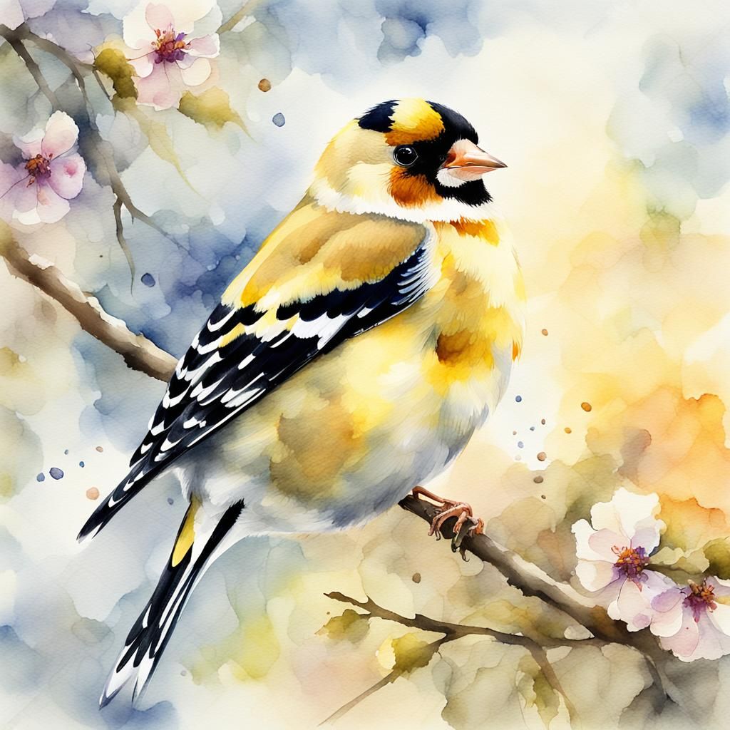 Delicate Goldfinch in Soft Focus Watercolor