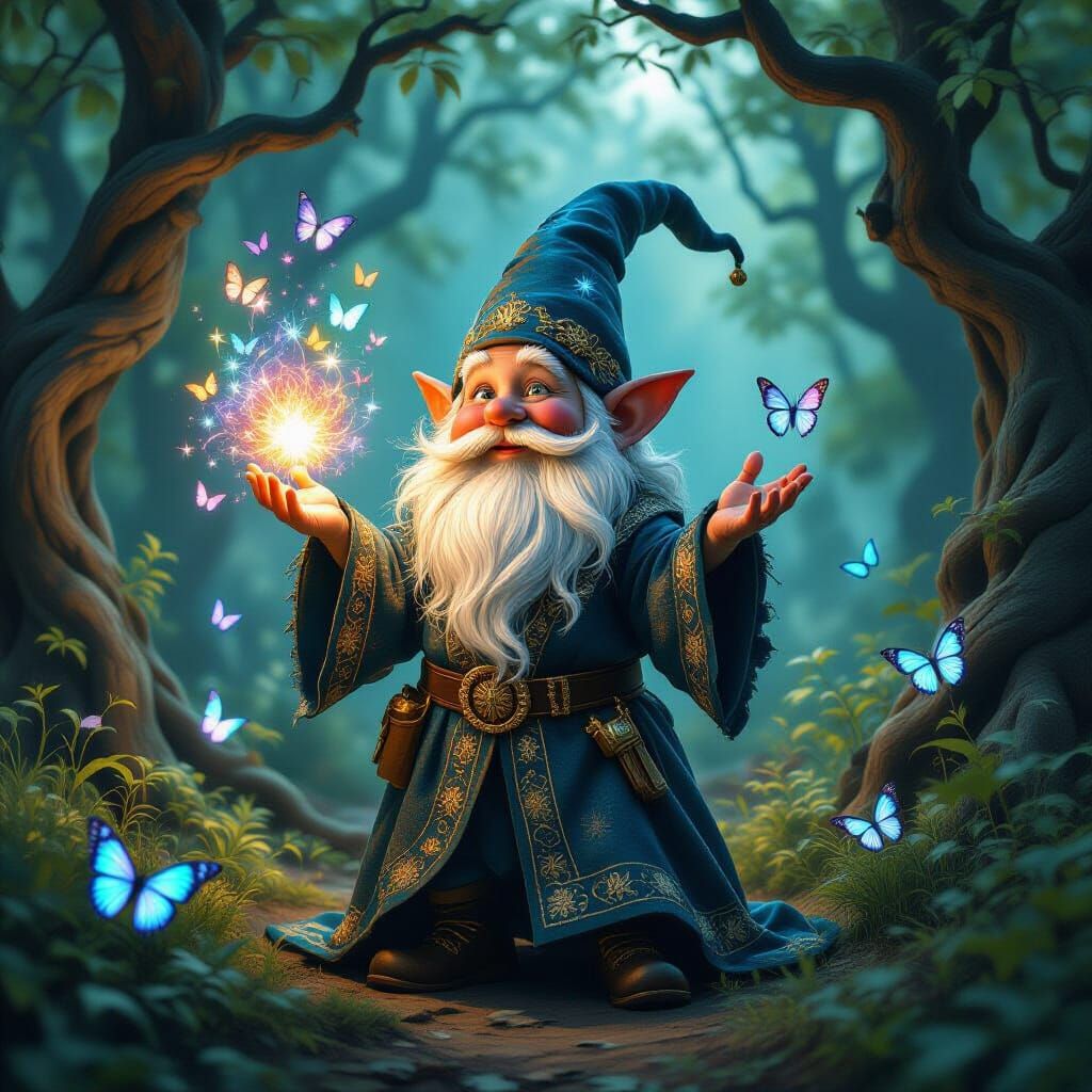 Gnome Illusionist Conjures Light in Mystical Forest