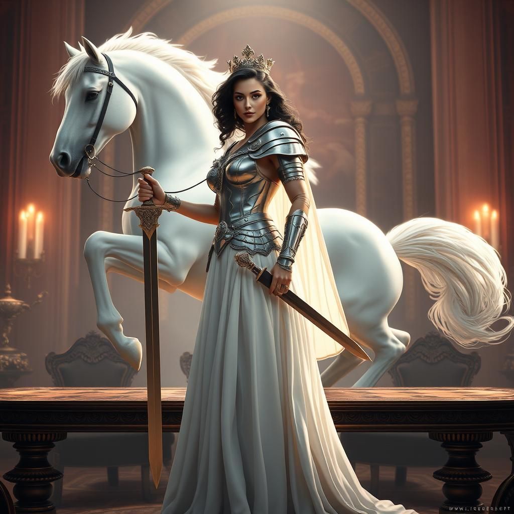 Regal Chess Queen in Majestic Battle Ready Pose