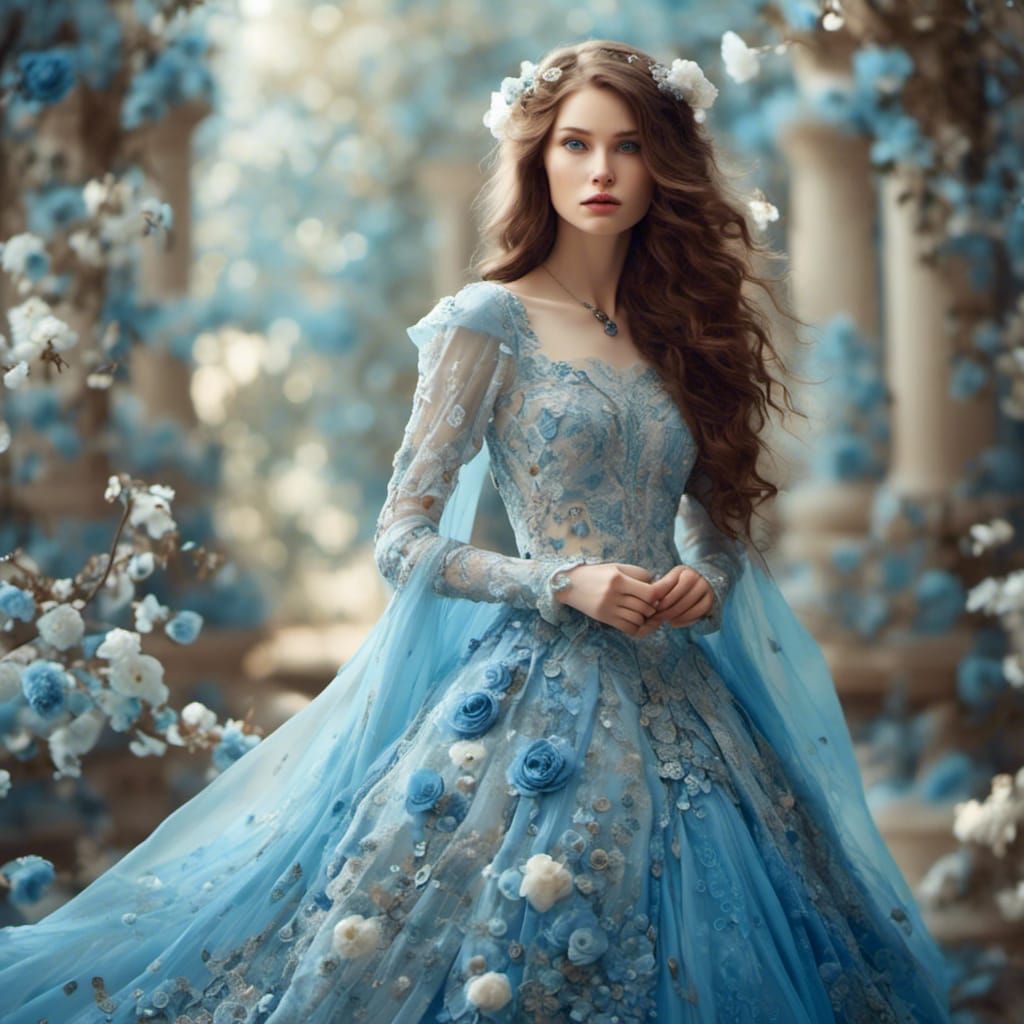 Hyperrealistic Brunette Beauty Model in Elegant Gown