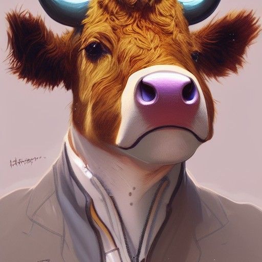 Majestic Furry Cow in Triadic Colors Concept Art
