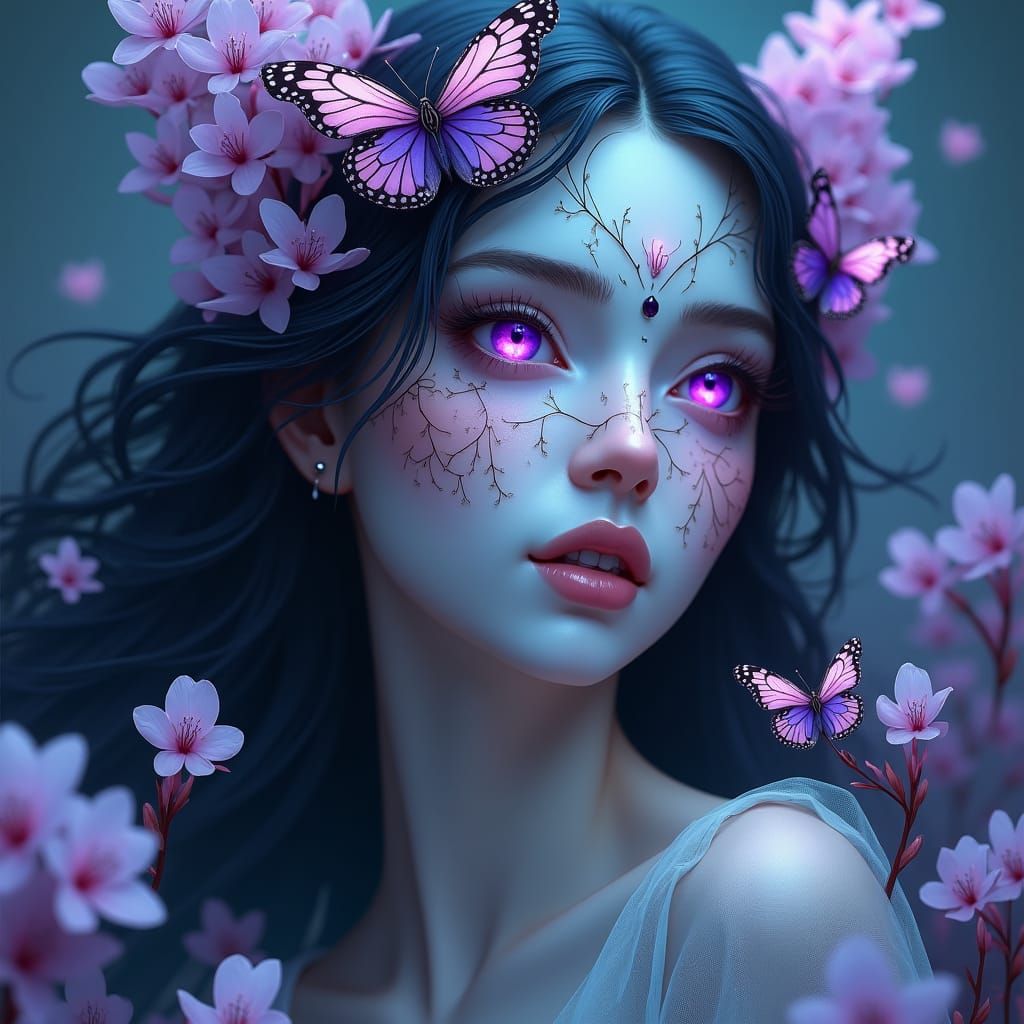 Dreamlike Portrait of Mystical Butterfly Goddess