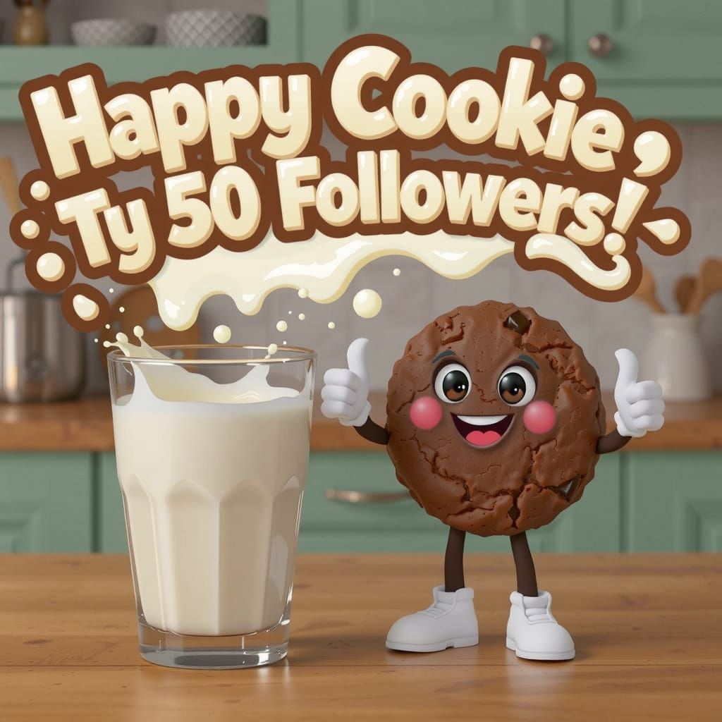 Happy Cookie with Milk Splash in Digital Art Style