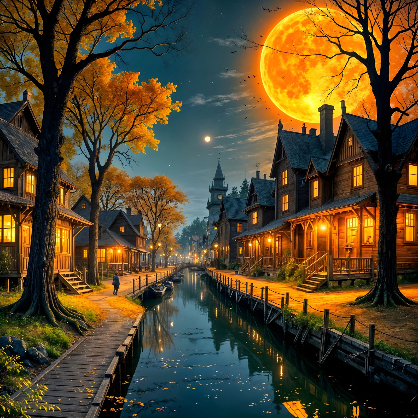 Ancient Boardwalk at Twilight, Amber Glow