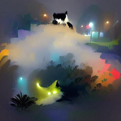Foggy Whiskered Feline in Darkness