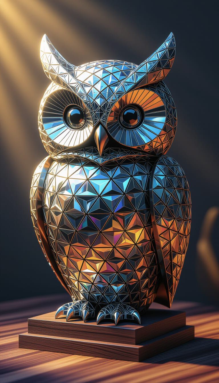 Diamond Owl Sculpture in Graffiti Art Style