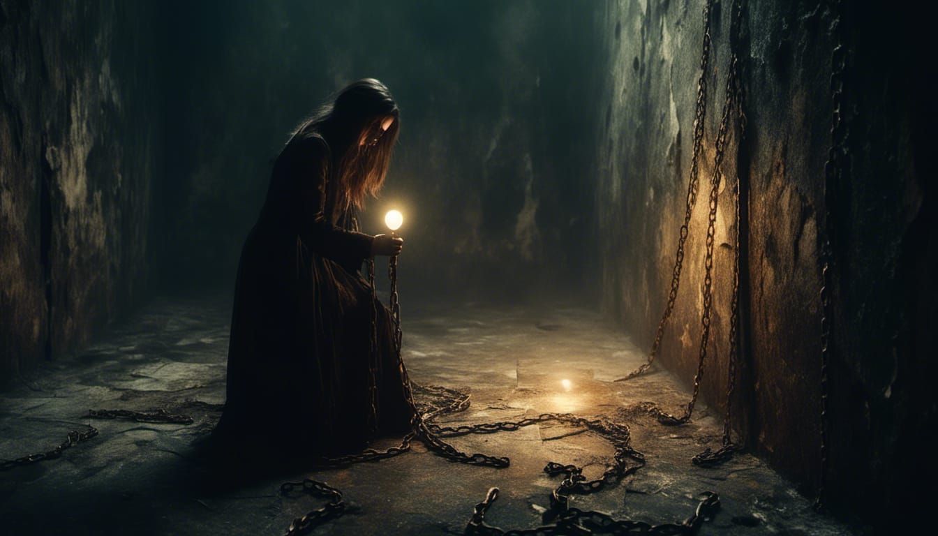 Gothic Horror in Muted Golden Light: A Girl Confronts Dark S...