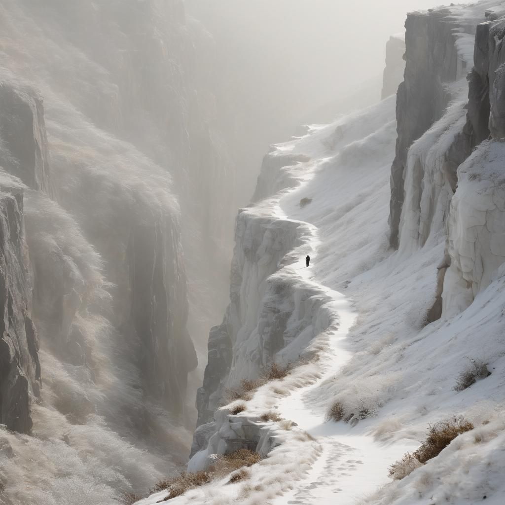 Ethereal Figure on Mountainous Terrain
