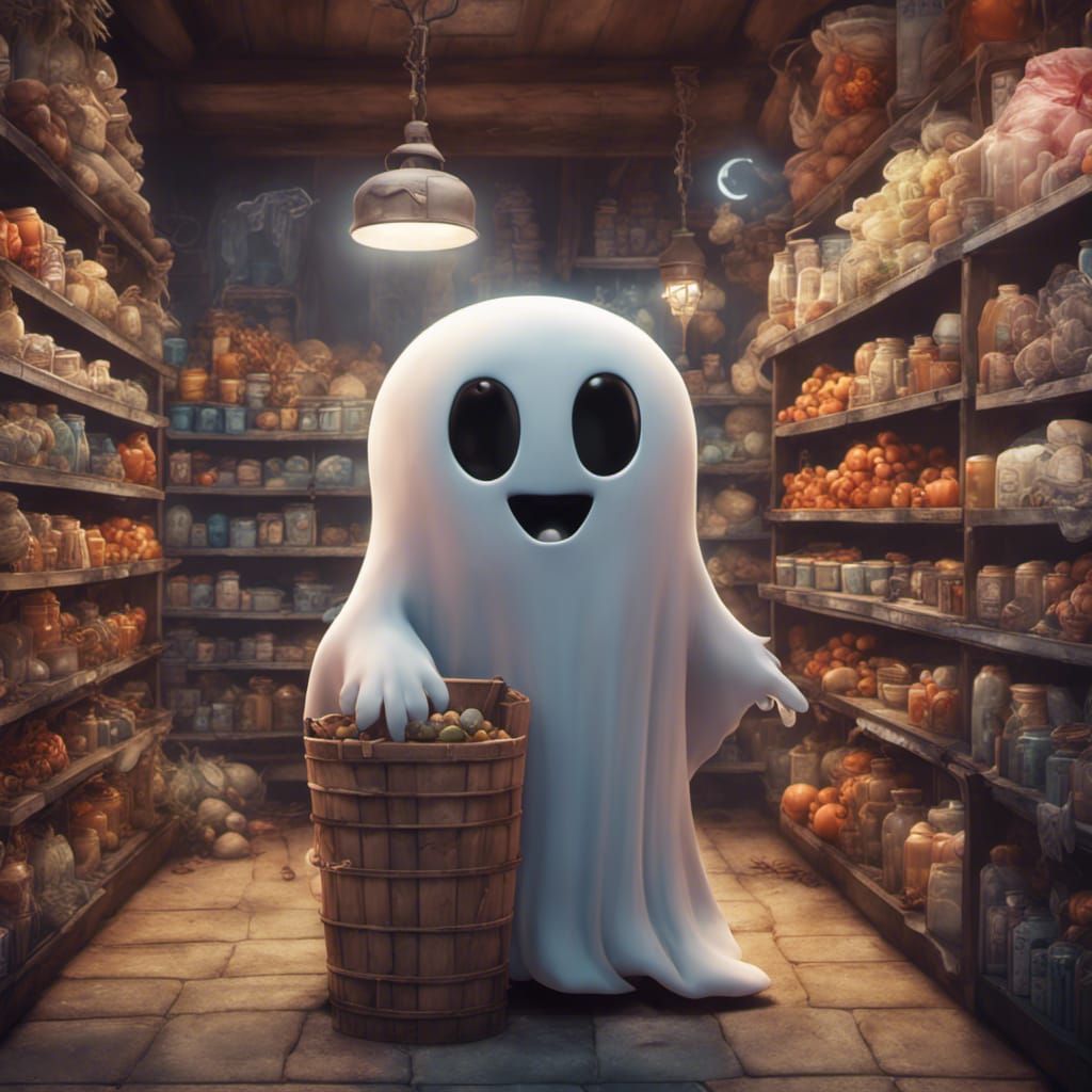 Whimsical Store Encounter in Vibrant, Fantastical Style