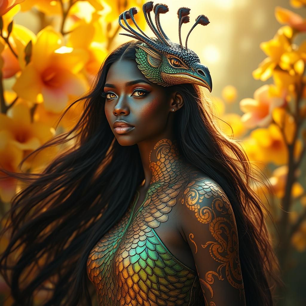 Ethereal Goddess of Vibrant Beauty inGolden Radiance