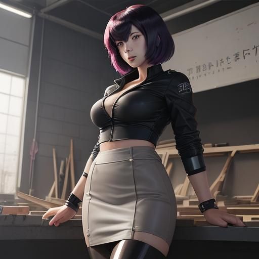Motoko Kusanagi in a Pencil Skirt Visits a Traditional Japan...