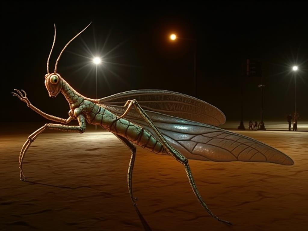 Futuristic Alien Katydid Hybrid in Optical Art Style