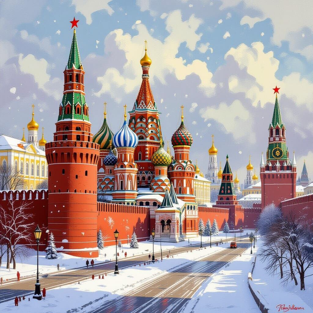 Kremlin's Majestic Spasskaya Gate in Winter, Detailed Archit...