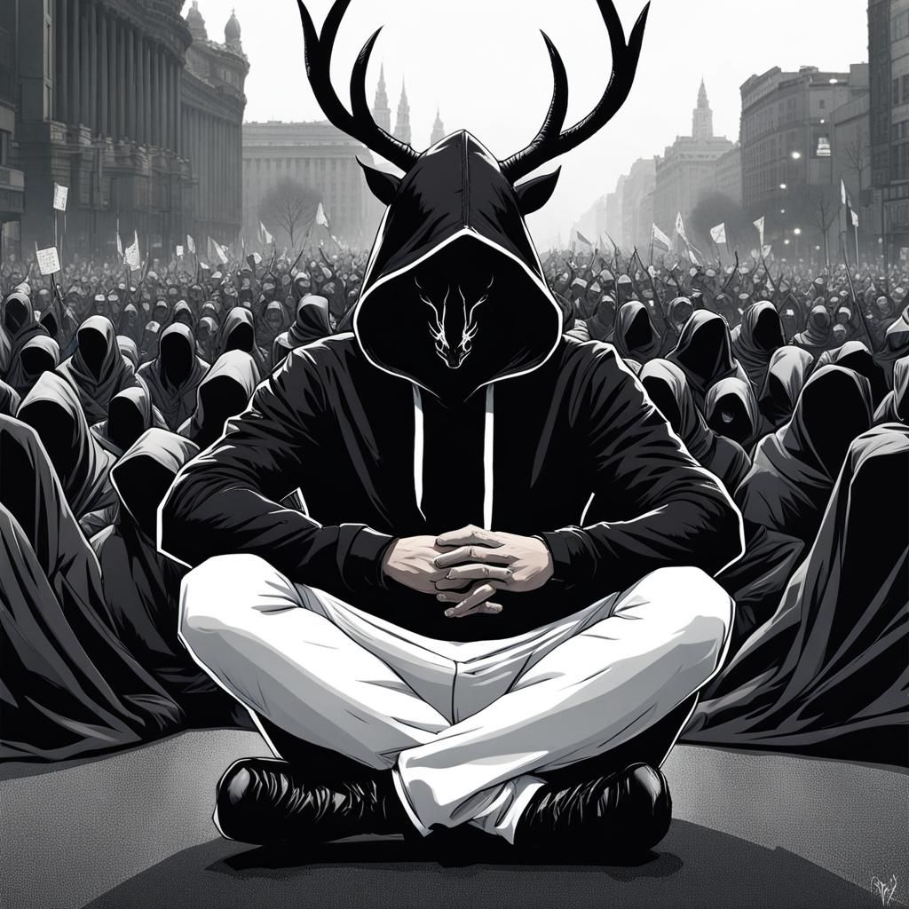 Mysterious Figure Adorns Antlered Throne