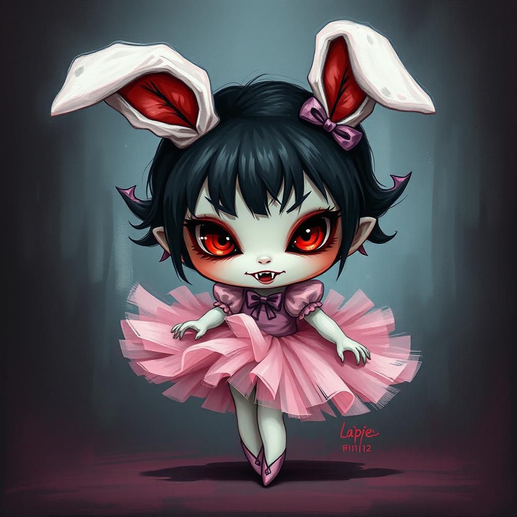 Chibi Vampire in Whimsical, Gothic Tutu