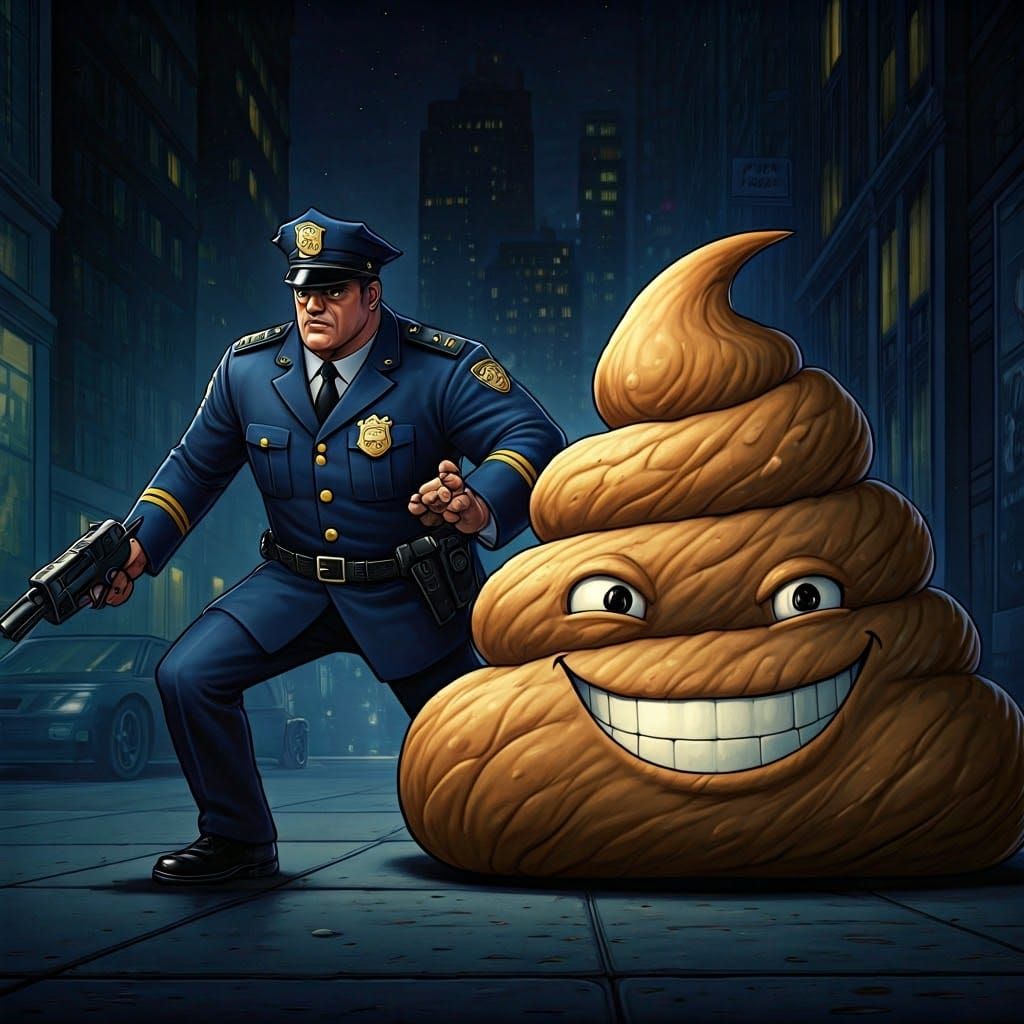 Gritty Policeman Takes Down a Talking Poo in a Dark City