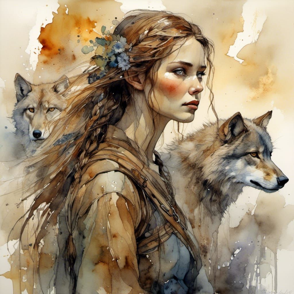 Savage Ice Age Warrior Unites with Tender Wolf Spirit in Gol...