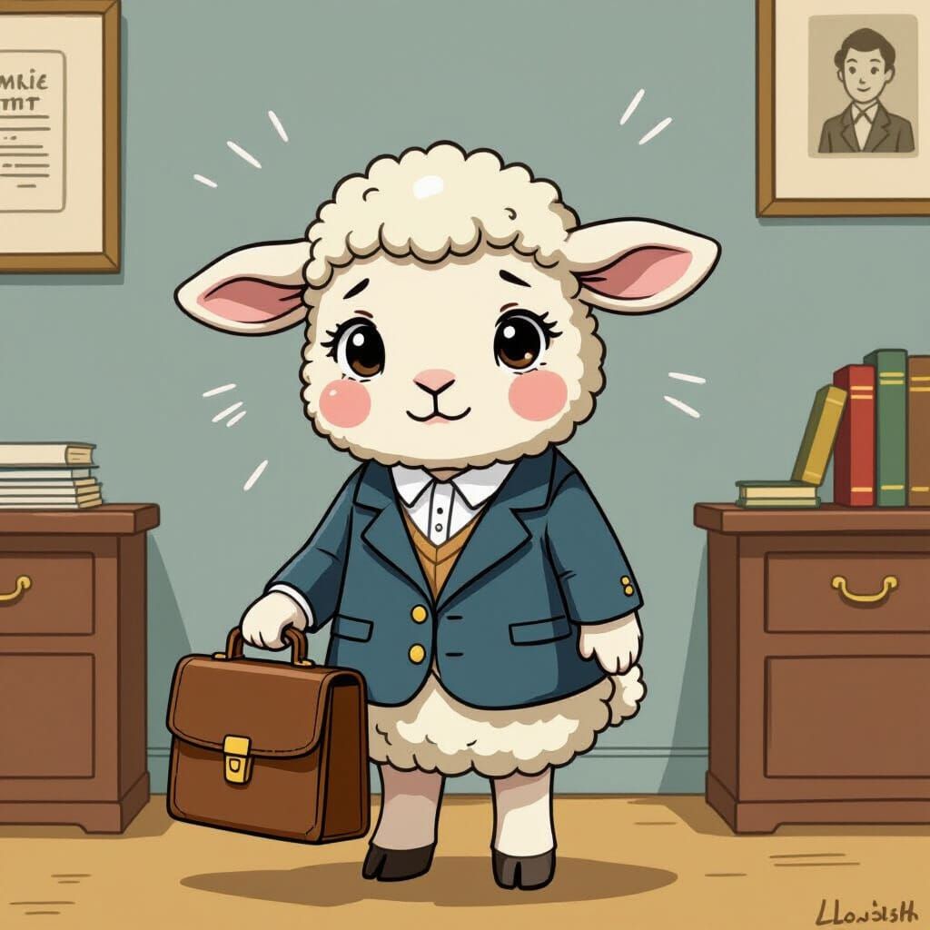 Anxious Lamb's Job Interview, Whimsical Art Style