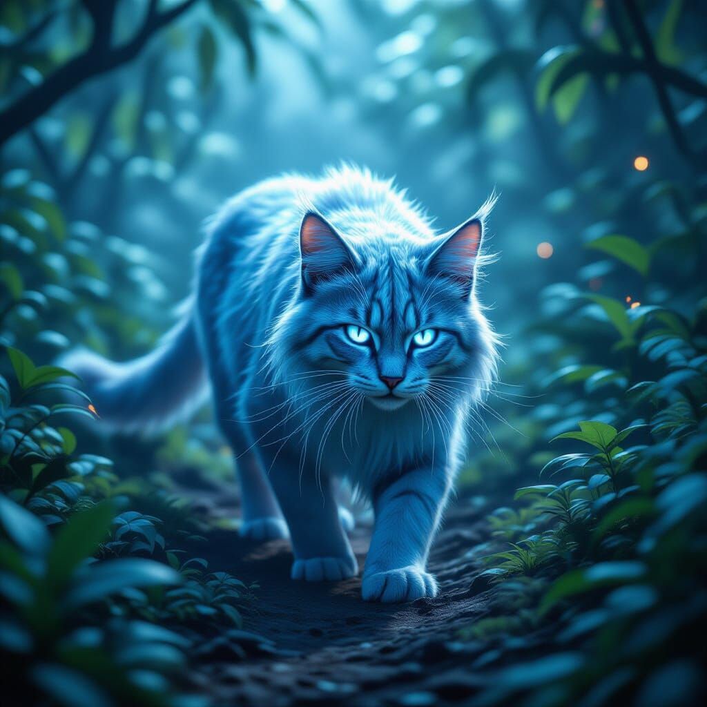 Bioluminescent Feline in Alien Jungle