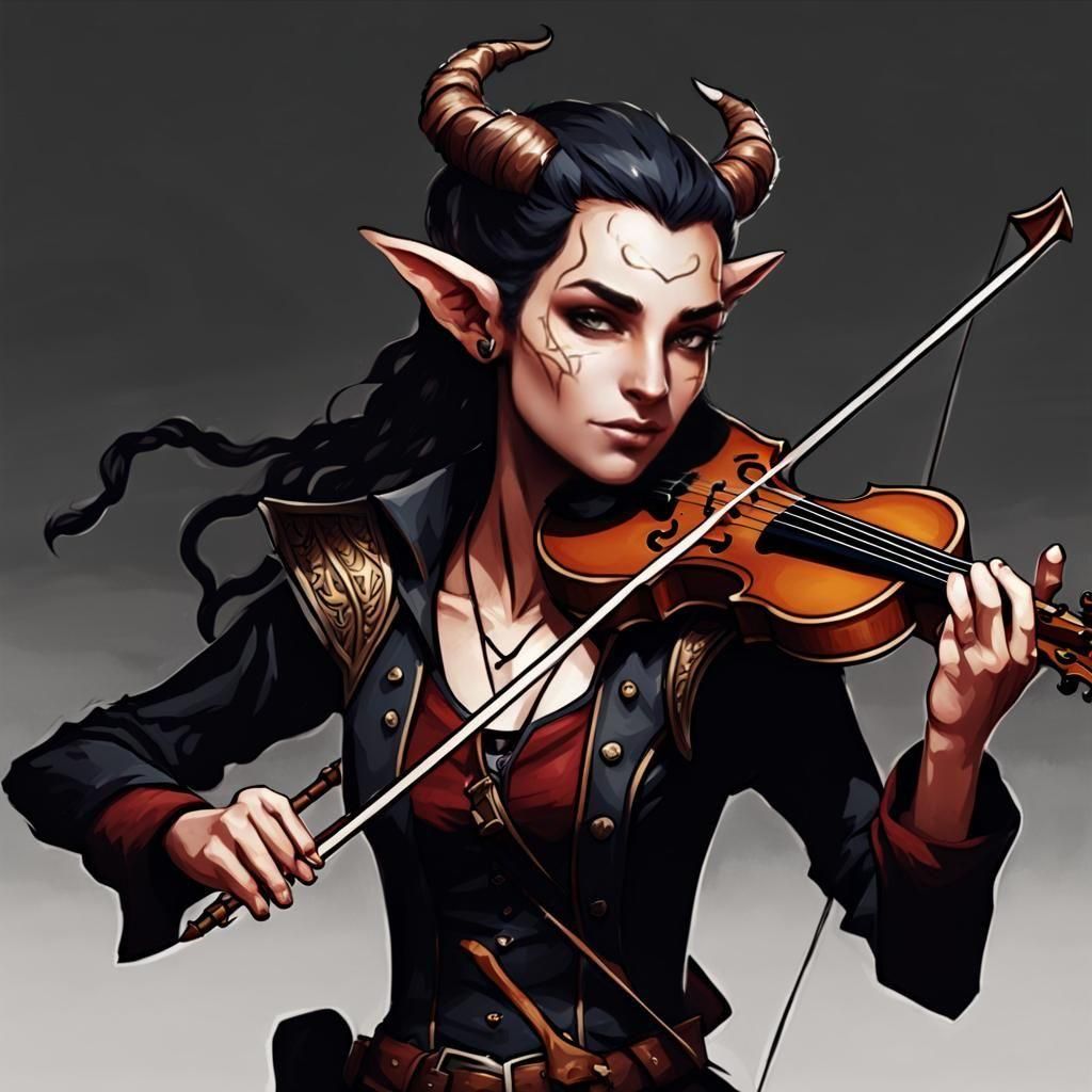 Tiefling Bard with Crossbow Violin and Bladed Bow