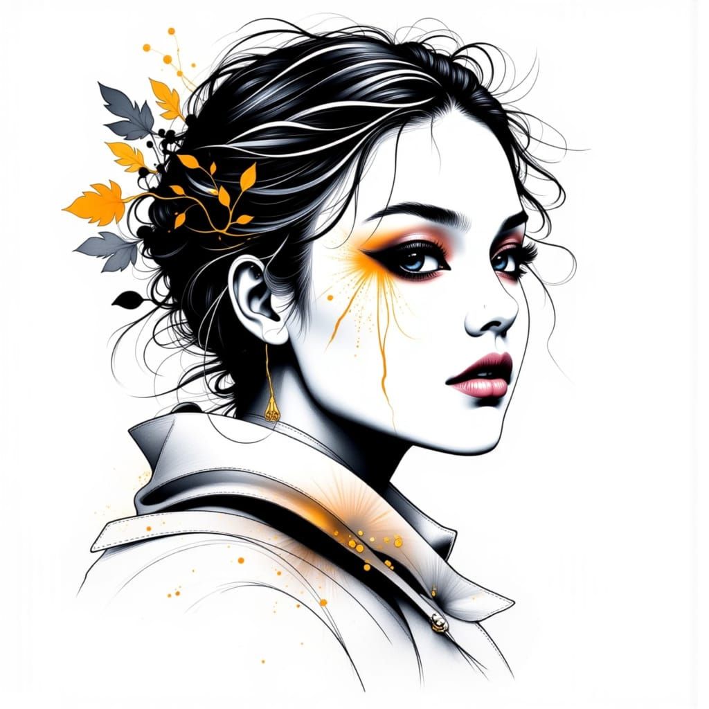 Minimalist Portrait with Bold Graphic Lines and Expressive E...