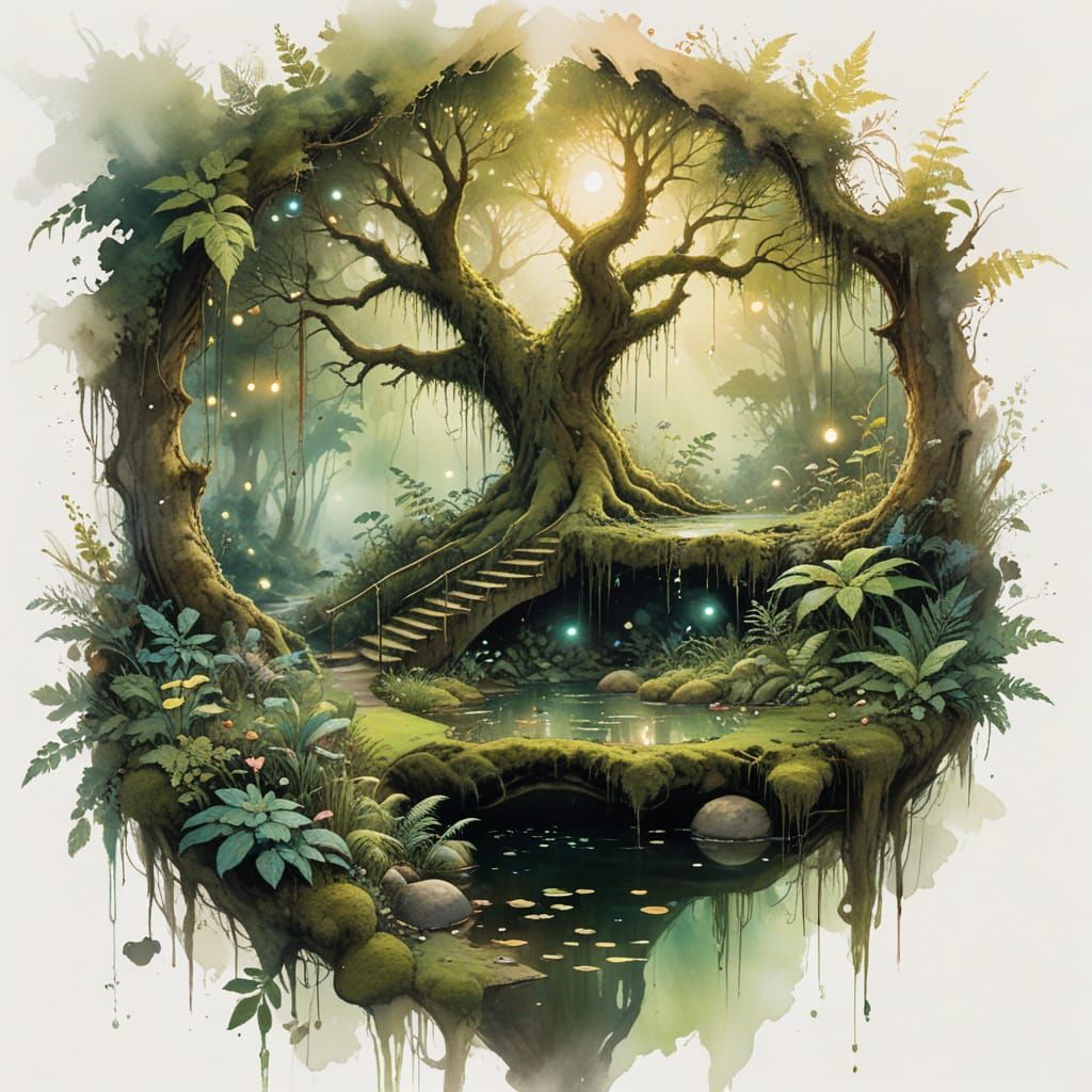 Whimsical Ancient Forest Oasis