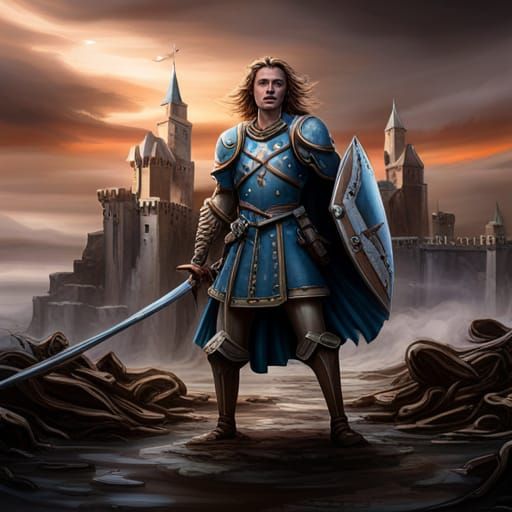 Epic Dark Fantasy Warrior in a Field of Skulls