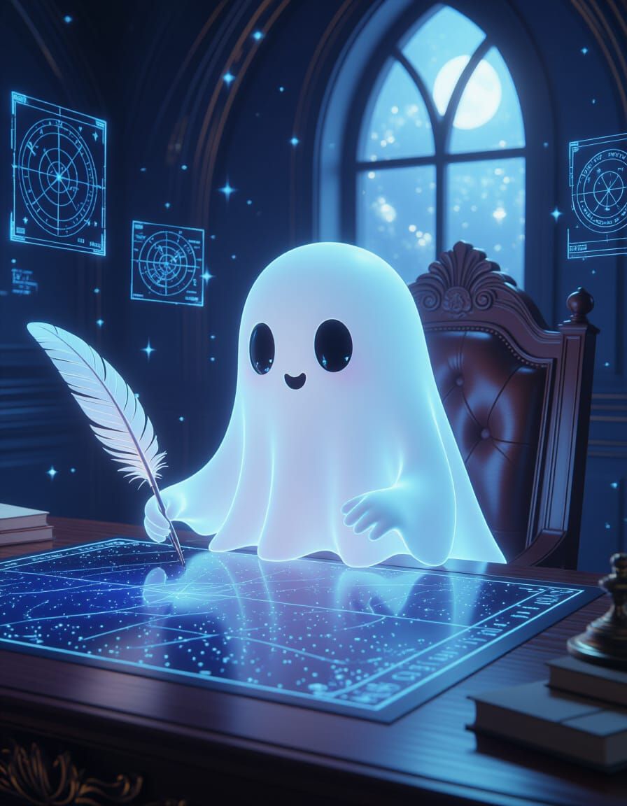 Ghost Writes Star Map on Desk