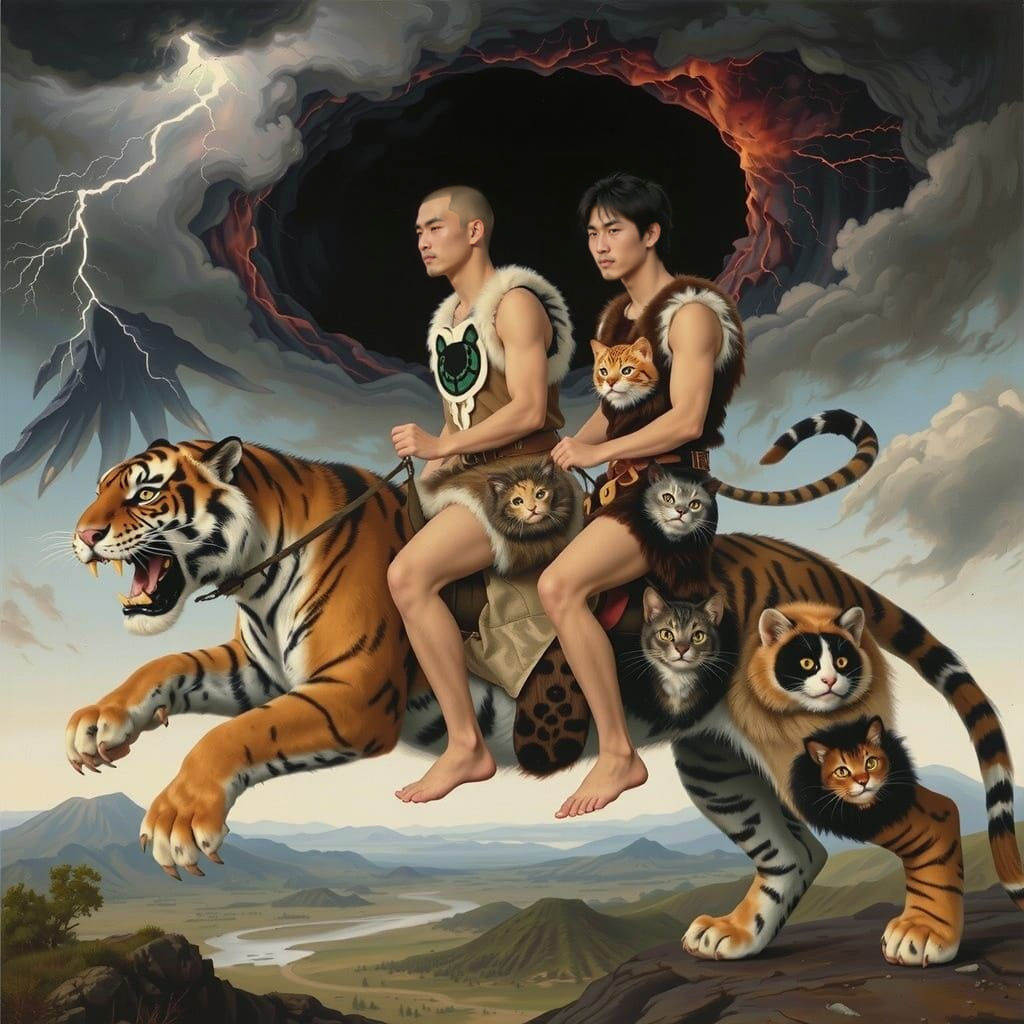 Chinese Warriors Ride Sabretooth in Stormy Skies