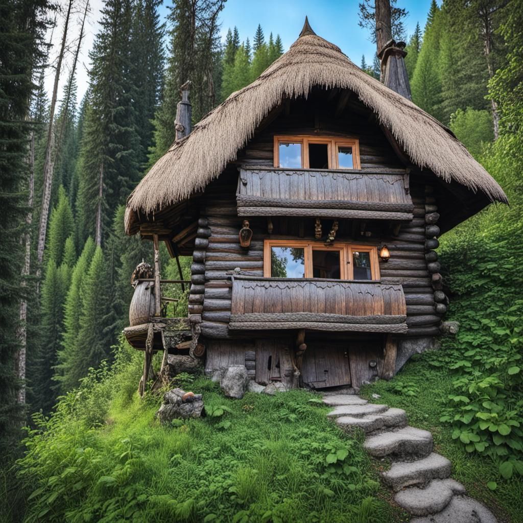 Whimsical Baba Jaga Cottage Amidst Crow Feet