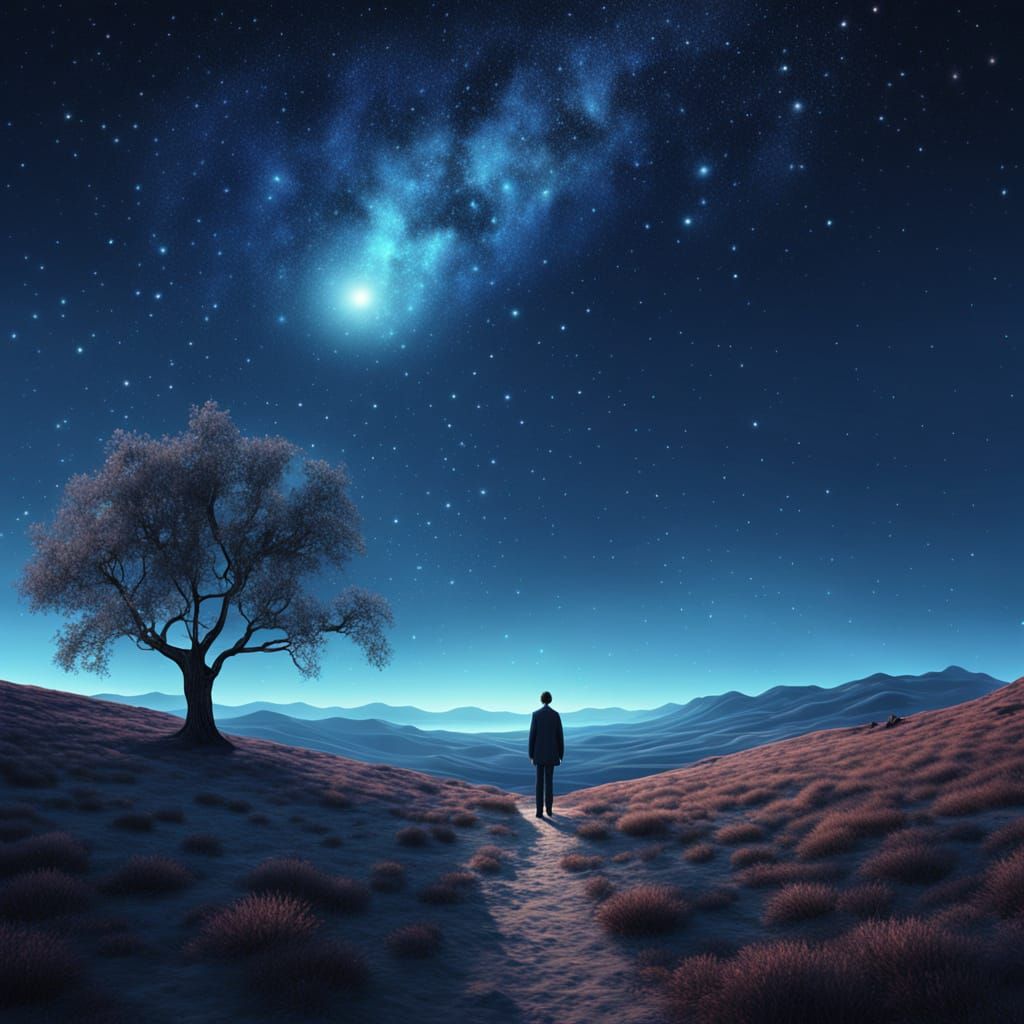 Eternal Moment: Surrealist Figure in Dreamlike Landscape